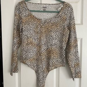 PINK Victorias Secret animal jaguar cheetah print Vneck cotton bodysuit NWT
